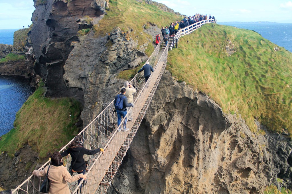 Carrick-A-Rede rope bridge, which is open depending on wind and weather conditions.